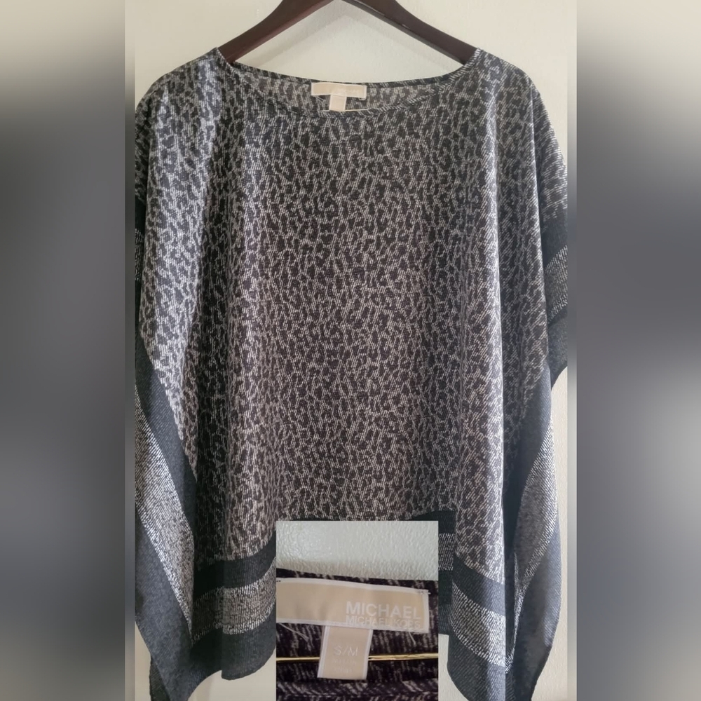 Michael Kors Black and Gray Shrug/Poncho Style with Animal Print